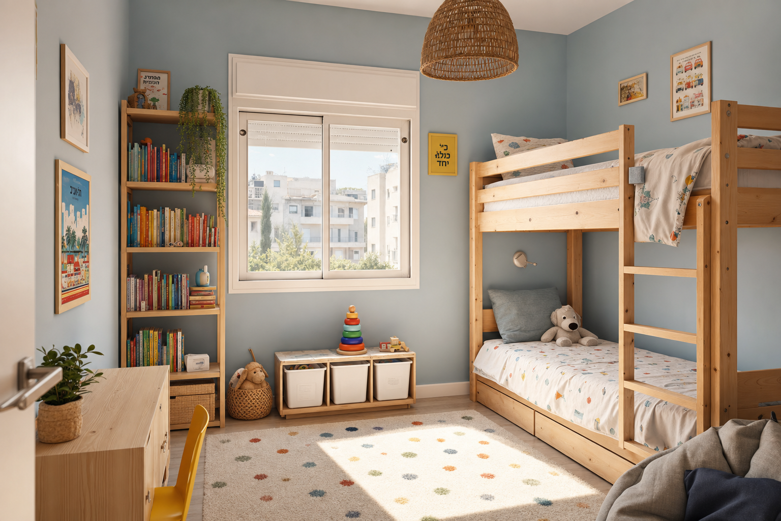 Children's room painted in soft blue